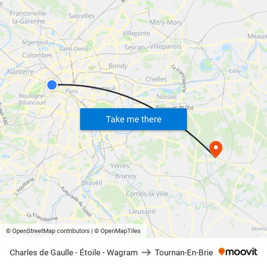 Charles de Gaulle - Étoile - Wagram to Tournan-En-Brie map