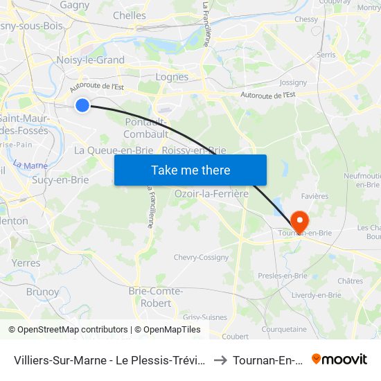 Villiers-Sur-Marne - Le Plessis-Trévise RER to Tournan-En-Brie map