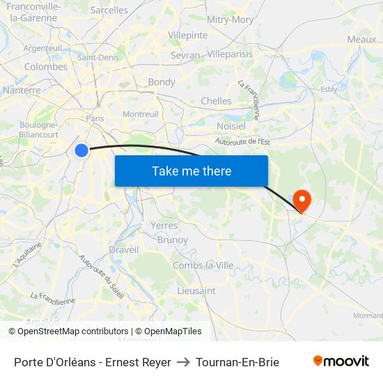 Porte D'Orléans - Ernest Reyer to Tournan-En-Brie map