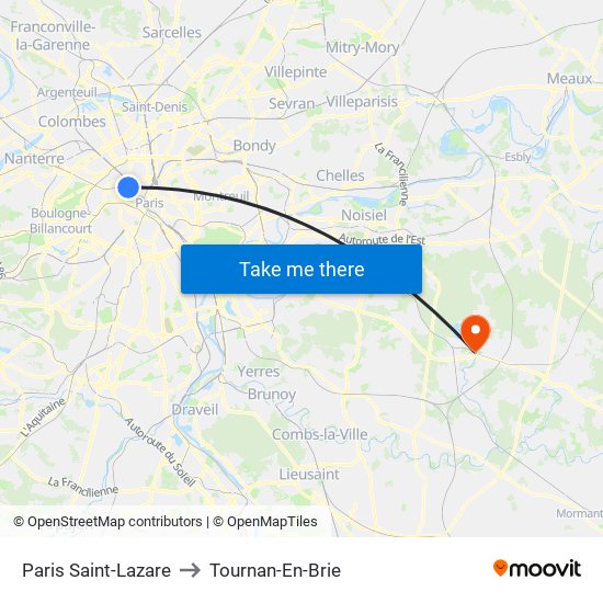 Paris Saint-Lazare to Tournan-En-Brie map