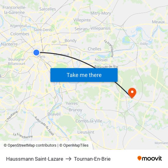 Haussmann Saint-Lazare to Tournan-En-Brie map