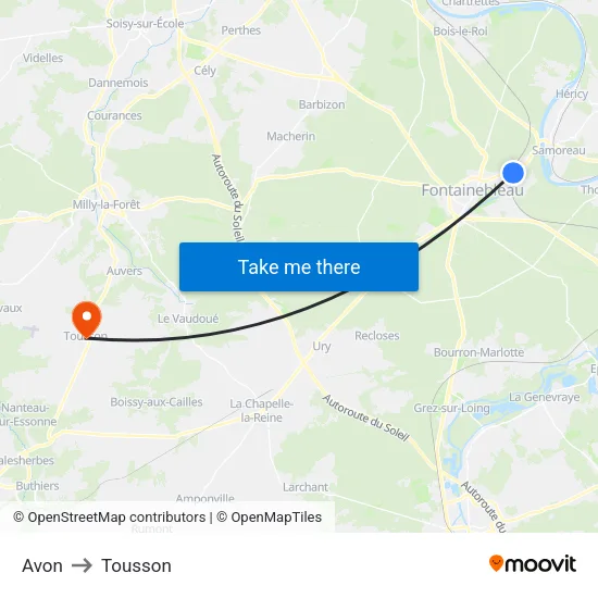 Avon to Tousson map