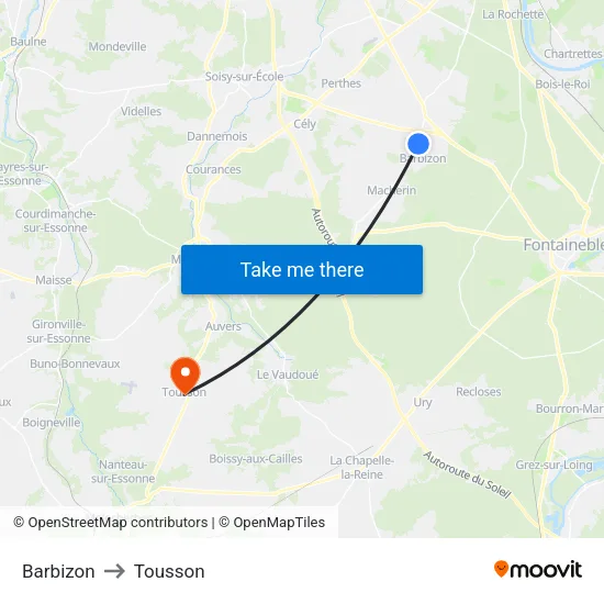 Barbizon to Tousson map