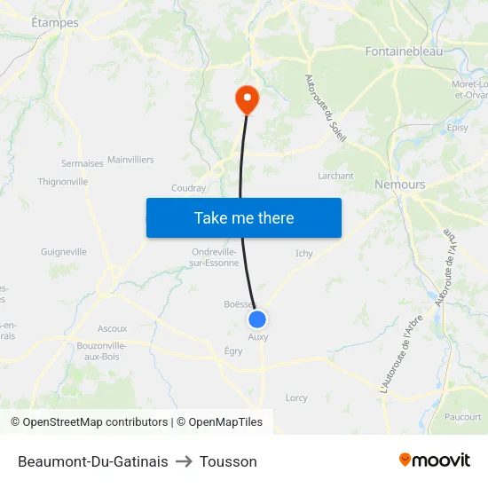 Beaumont-Du-Gatinais to Tousson map