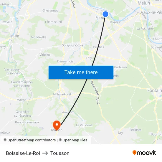 Boissise-Le-Roi to Tousson map