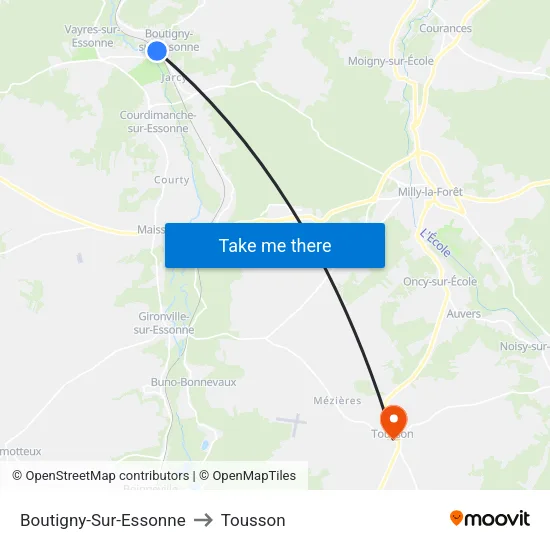 Boutigny-Sur-Essonne to Tousson map