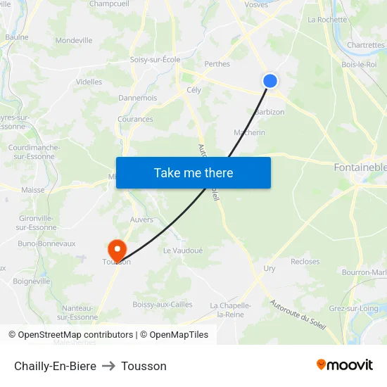 Chailly-En-Biere to Tousson map