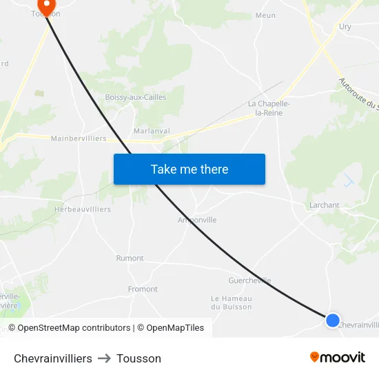 Chevrainvilliers to Tousson map