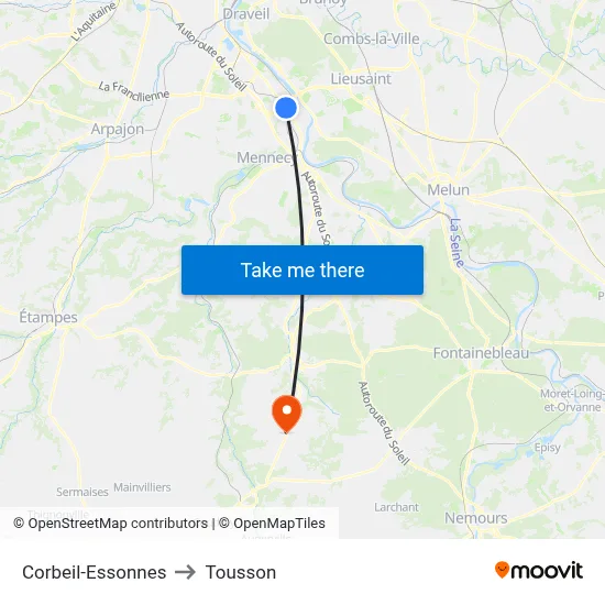 Corbeil-Essonnes to Tousson map