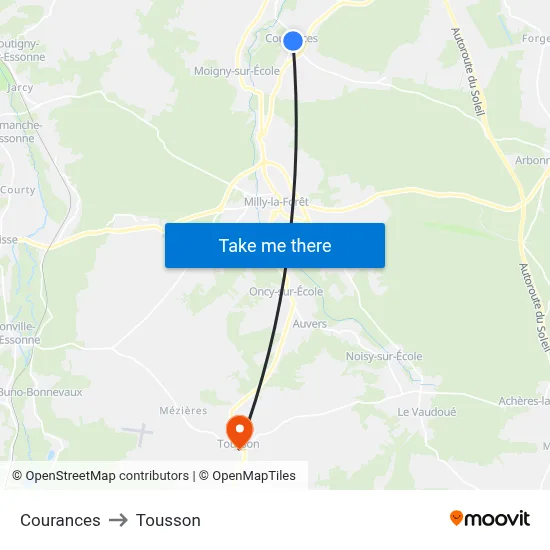 Courances to Tousson map