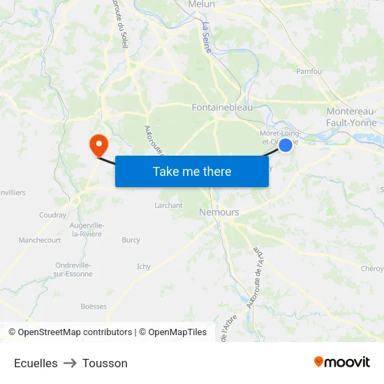 Ecuelles to Tousson map