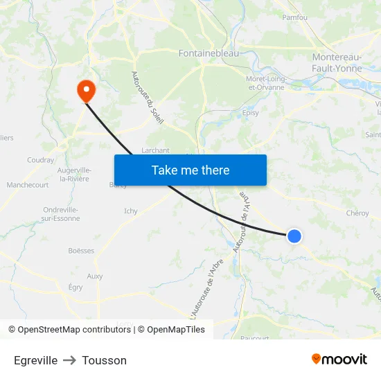 Egreville to Tousson map