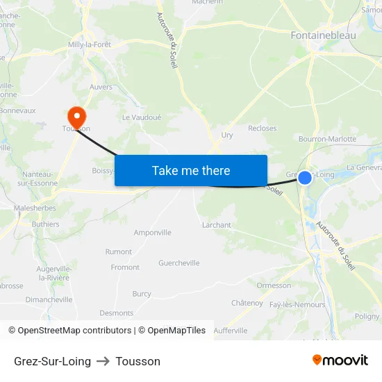 Grez-Sur-Loing to Tousson map