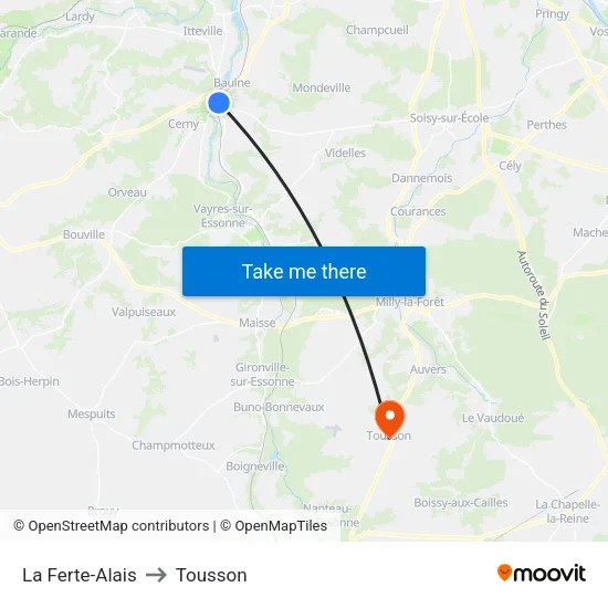 La Ferte-Alais to Tousson map