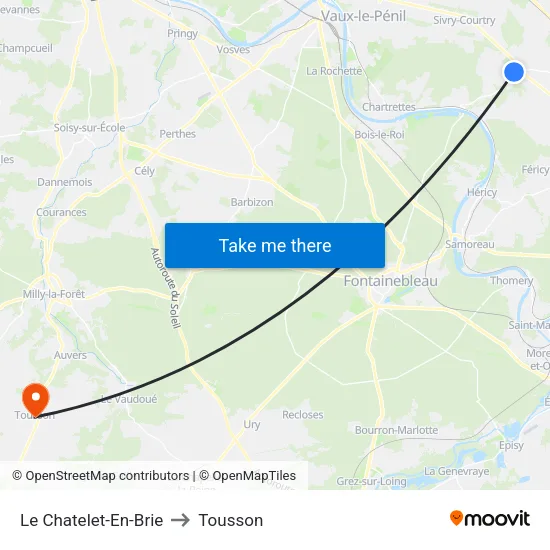 Le Chatelet-En-Brie to Tousson map