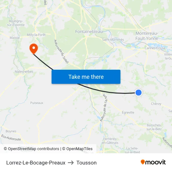 Lorrez-Le-Bocage-Preaux to Tousson map
