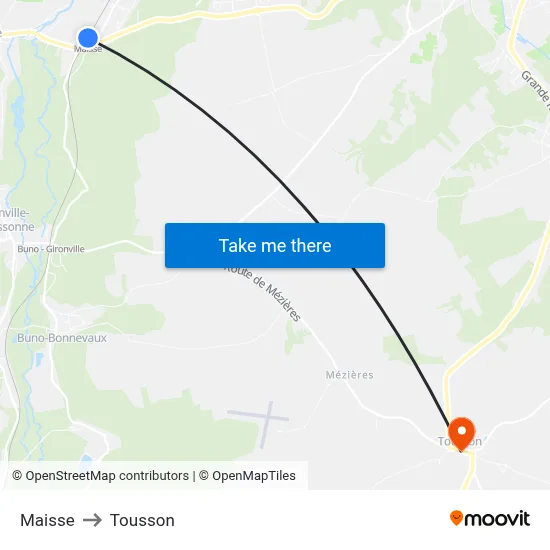 Maisse to Tousson map