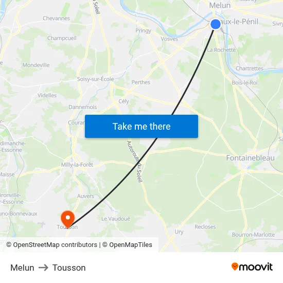 Melun to Tousson map
