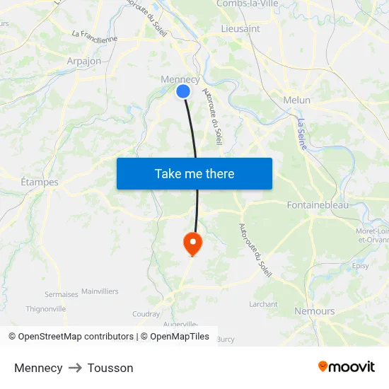 Mennecy to Tousson map