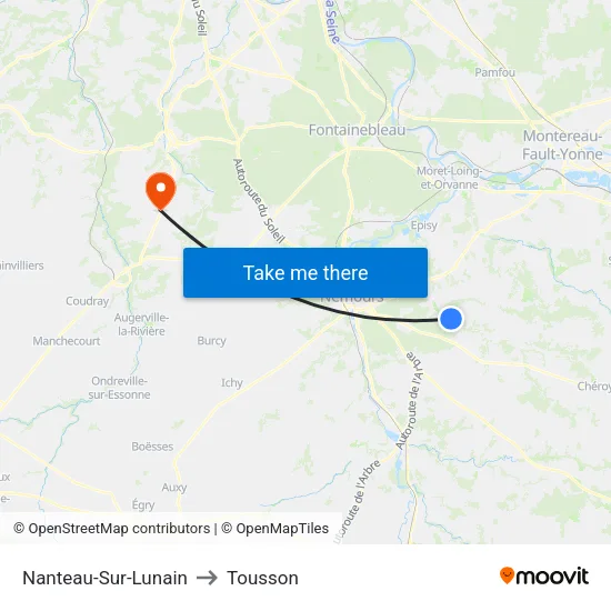 Nanteau-Sur-Lunain to Tousson map