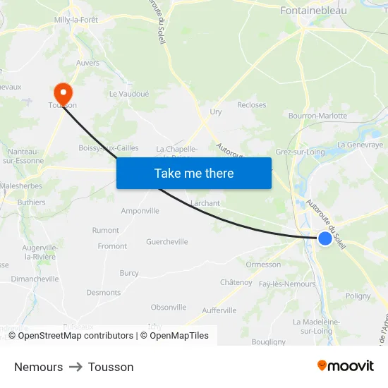 Nemours to Tousson map