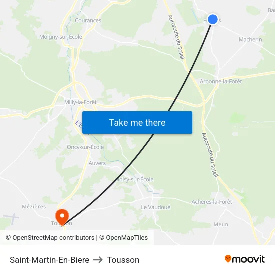 Saint-Martin-En-Biere to Tousson map