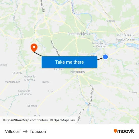 Villecerf to Tousson map