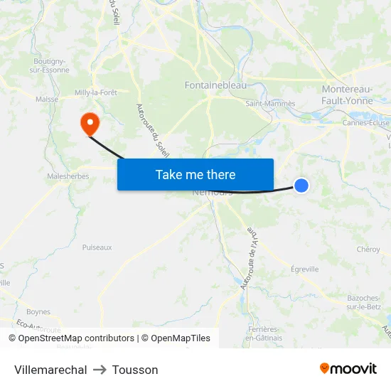 Villemarechal to Tousson map