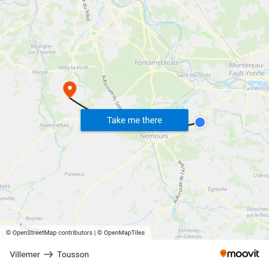 Villemer to Tousson map