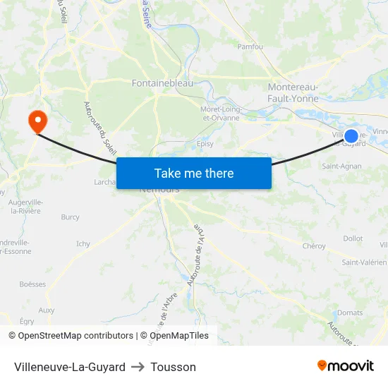 Villeneuve-La-Guyard to Tousson map