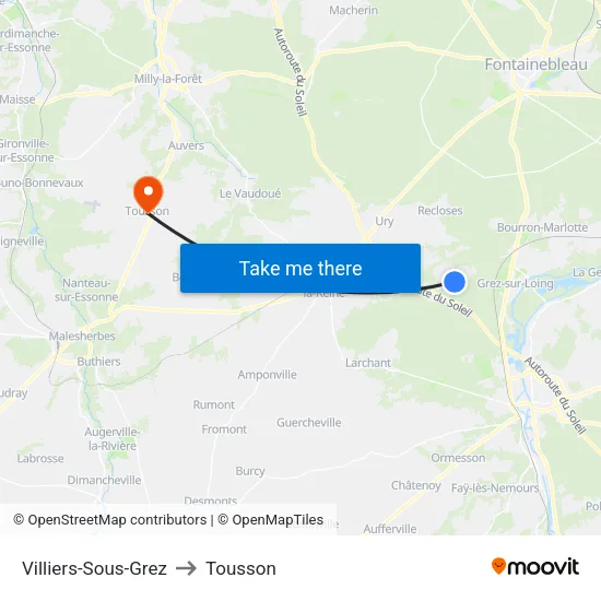 Villiers-Sous-Grez to Tousson map