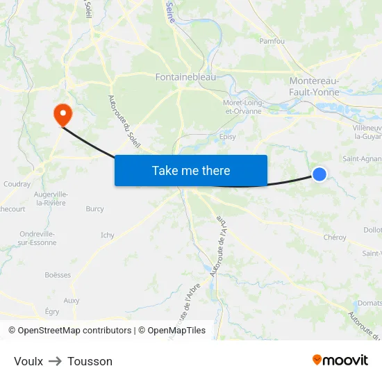 Voulx to Tousson map