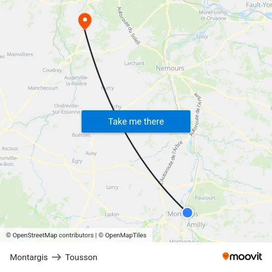 Montargis to Tousson map