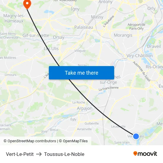 Vert-Le-Petit to Toussus-Le-Noble map