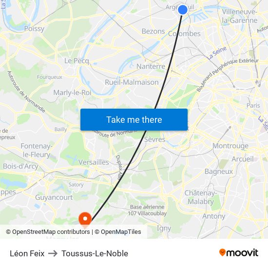 Léon Feix to Toussus-Le-Noble map