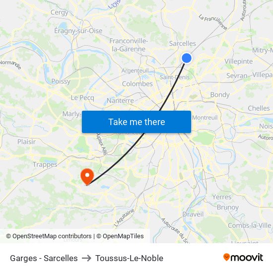Garges - Sarcelles to Toussus-Le-Noble map