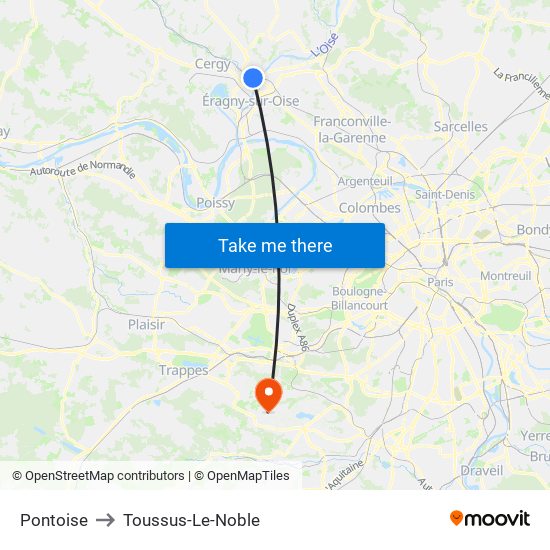 Pontoise to Toussus-Le-Noble map