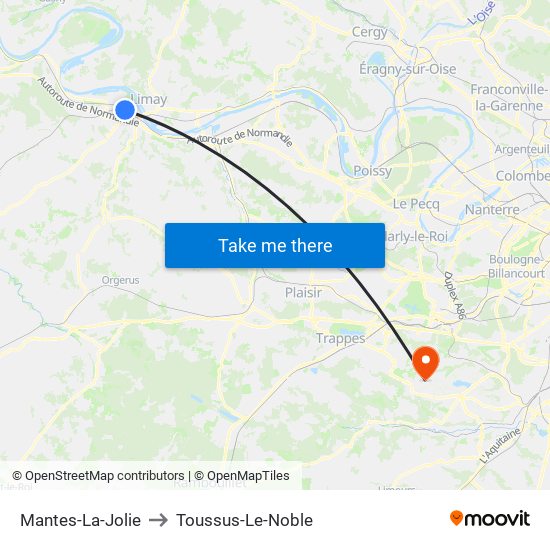 Mantes-La-Jolie to Toussus-Le-Noble map
