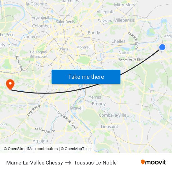 Marne-La-Vallée Chessy to Toussus-Le-Noble map