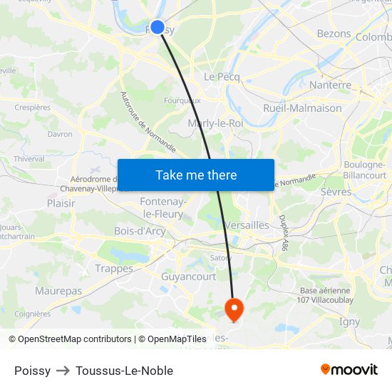 Poissy to Toussus-Le-Noble map