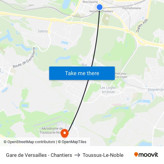 Gare de Versailles - Chantiers to Toussus-Le-Noble map