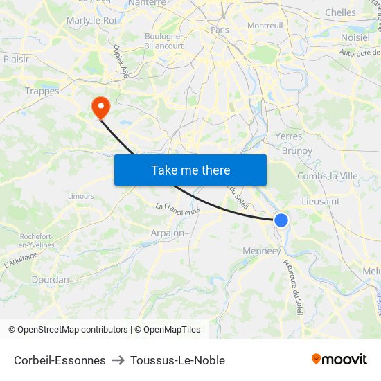 Corbeil-Essonnes to Toussus-Le-Noble map