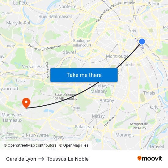 Gare de Lyon to Toussus-Le-Noble map