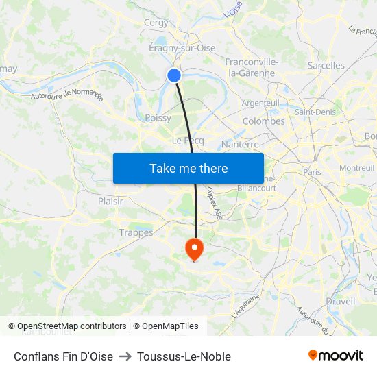 Conflans Fin D'Oise to Toussus-Le-Noble map