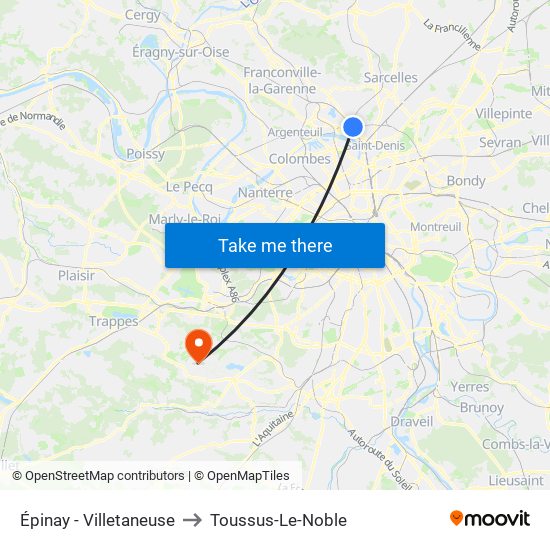 Épinay - Villetaneuse to Toussus-Le-Noble map