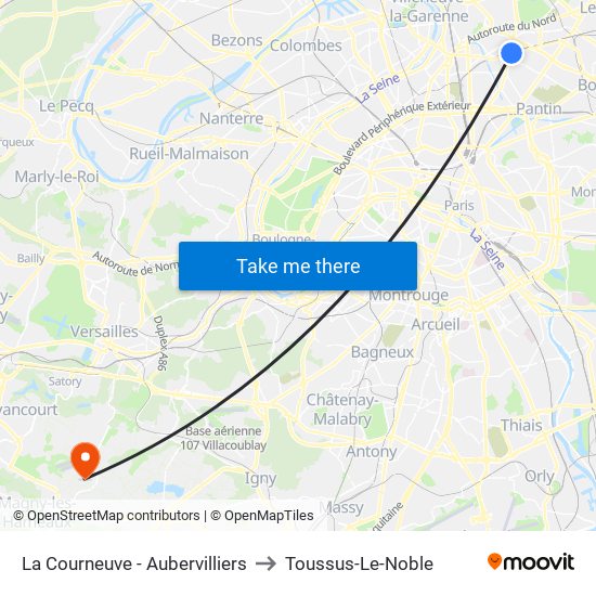 La Courneuve - Aubervilliers to Toussus-Le-Noble map