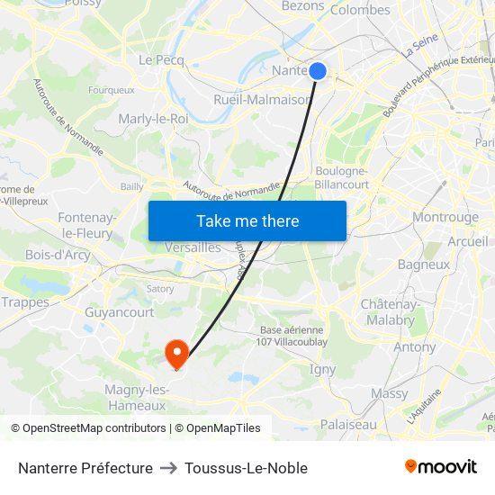 Nanterre Préfecture to Toussus-Le-Noble map