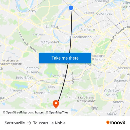 Sartrouville to Toussus-Le-Noble map