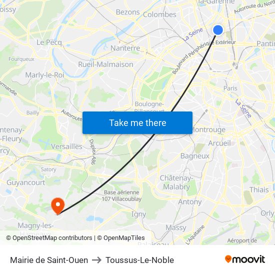 Mairie de Saint-Ouen to Toussus-Le-Noble map