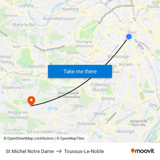 St Michel Notre Dame to Toussus-Le-Noble map